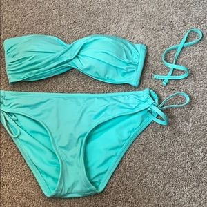 teal strapless bikini